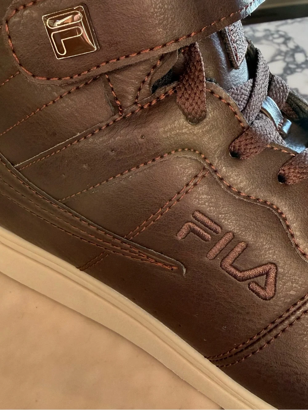 FILA Vulc 13 Men's High-Top Sneakers Brown White Size 10 Excellent Condition